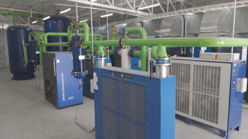 Compressors, air receivers, dryers and the main air header.