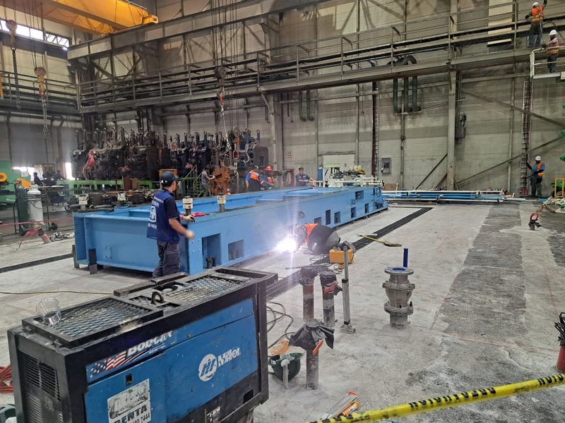 Structural welding on the machine bed before any module was set.